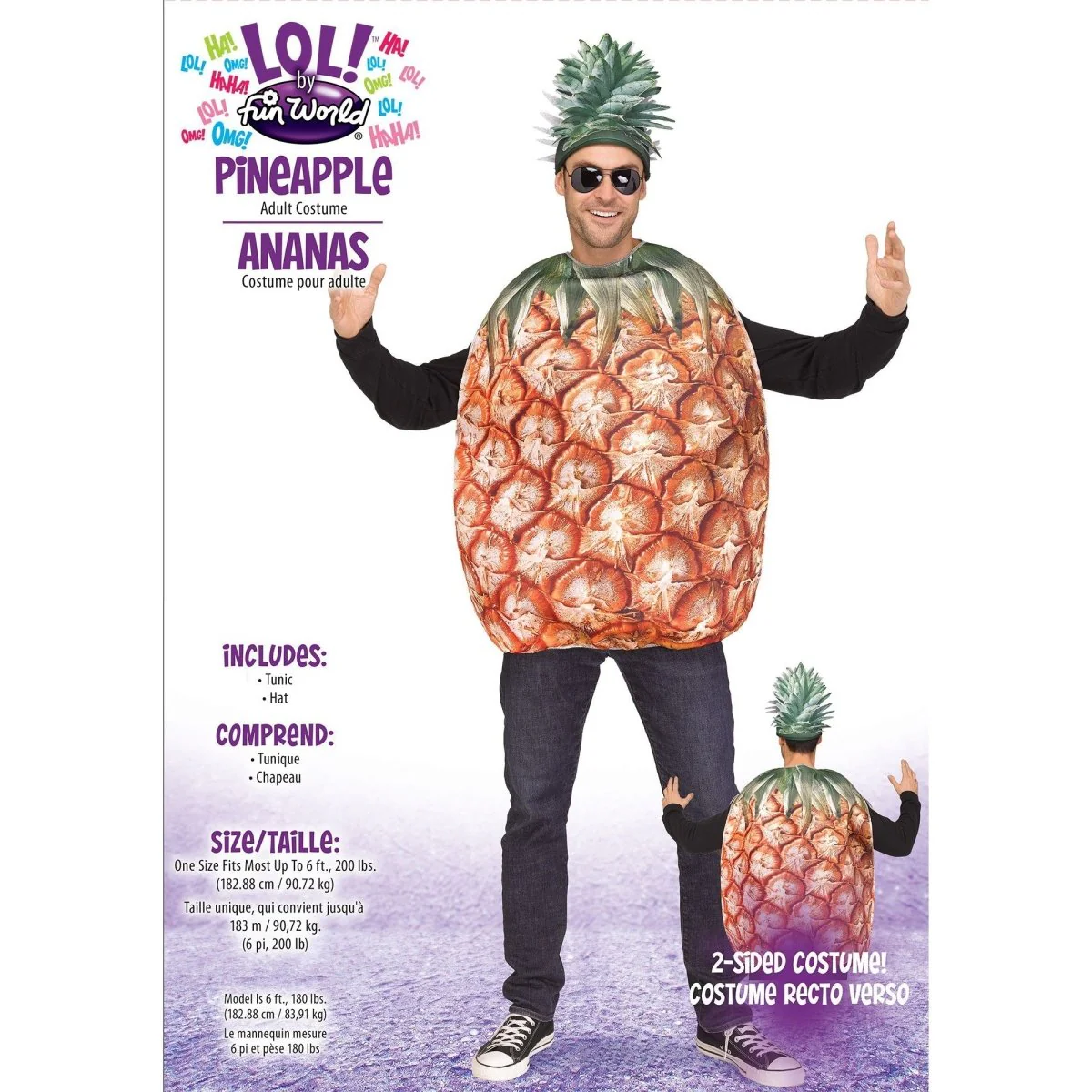Pineapple Costume for Adults, Tunic and Hat - Image 3