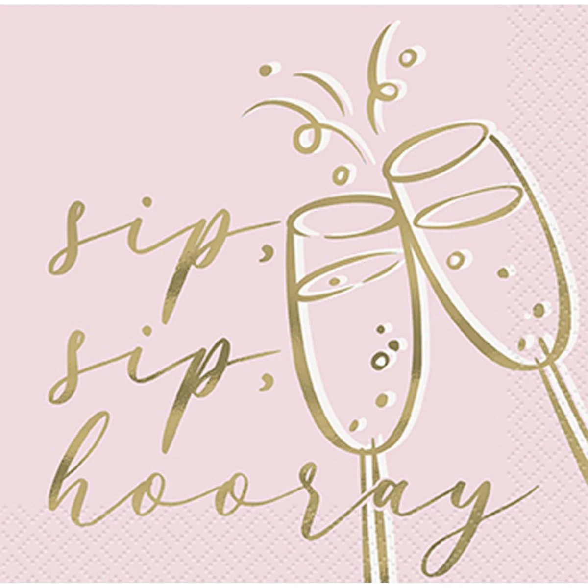 Pink Blooms and Gold Wedding Small Beverage Napkins, 16 Count