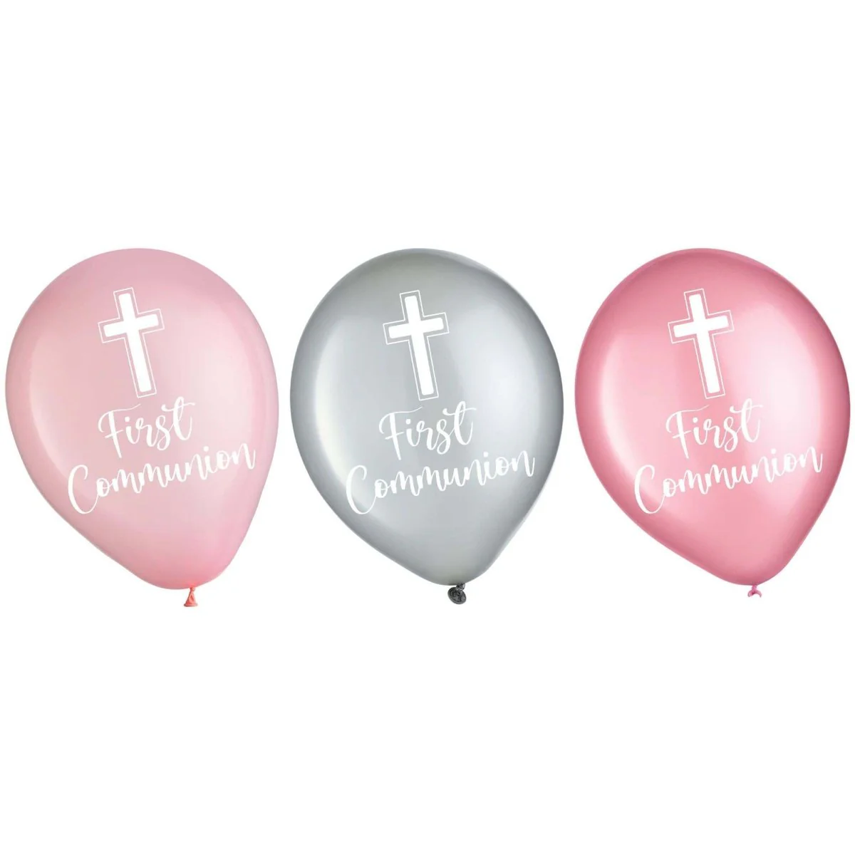 Pink Communion Printed Latex Balloons, Pink and Grey, 12 Inches, 15 Count