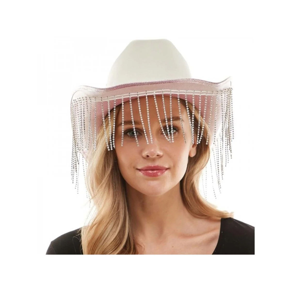 Pink Cowboy Hat with Fringe for Adults