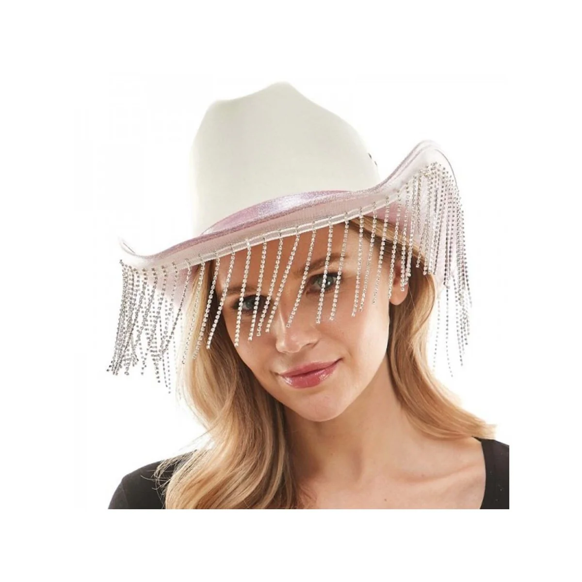 Pink Cowboy Hat with Fringe for Adults - Image 2