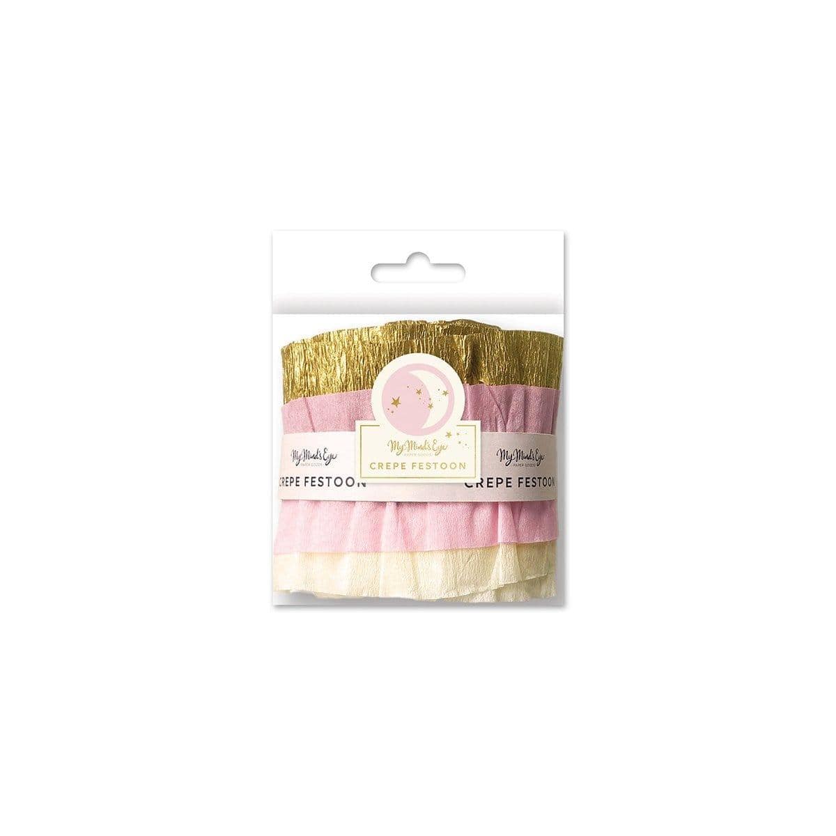 Pink crepe paper banner for baby shower