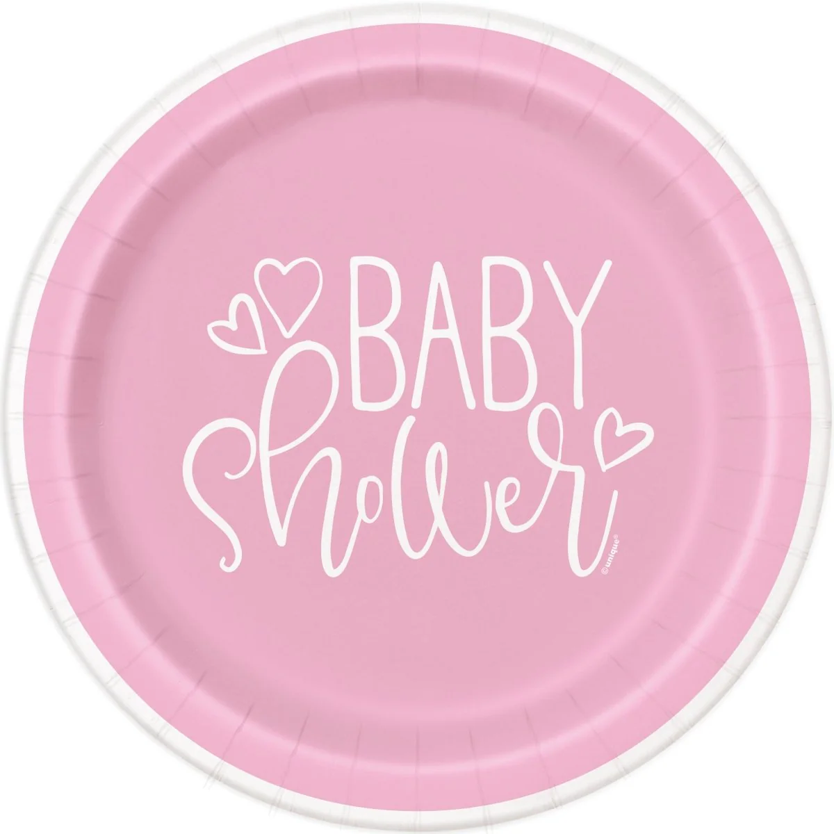 Pink Hearts Small Round Dessert Paper Plates, 7 Inches, 8 Count