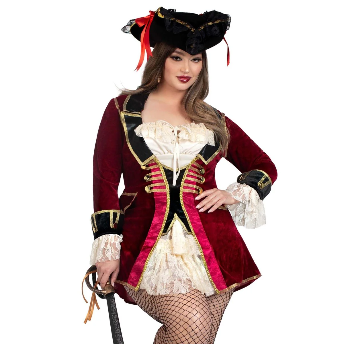 Pirate Captain Plus Size Costume for Adults, Velvet dress