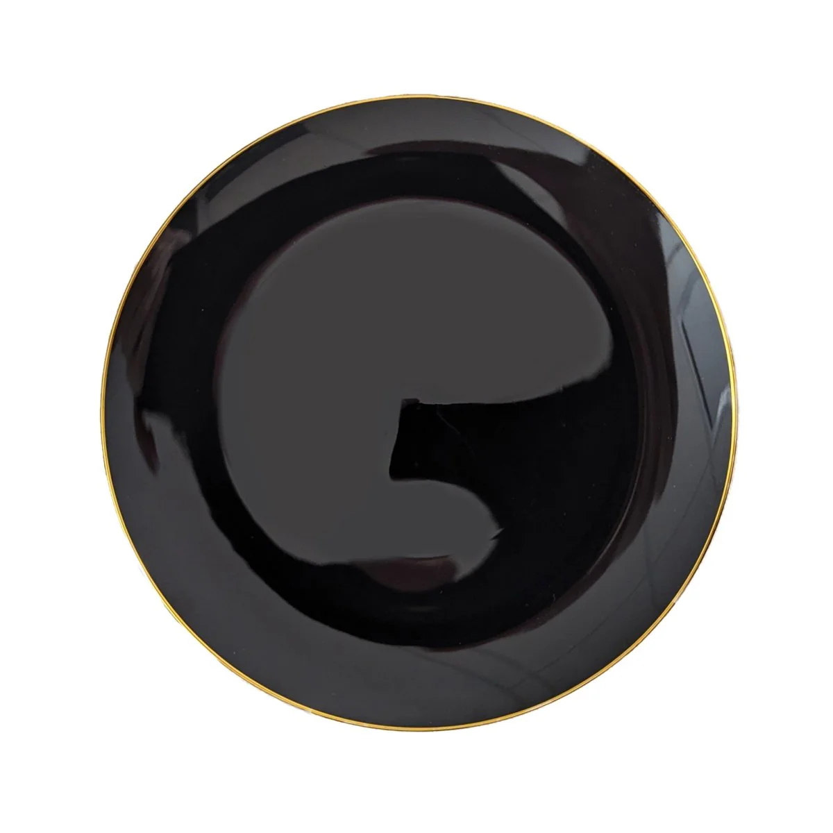 Premium Quality Round Black Plates with Gold Rim, 7 Inches, 10 Count