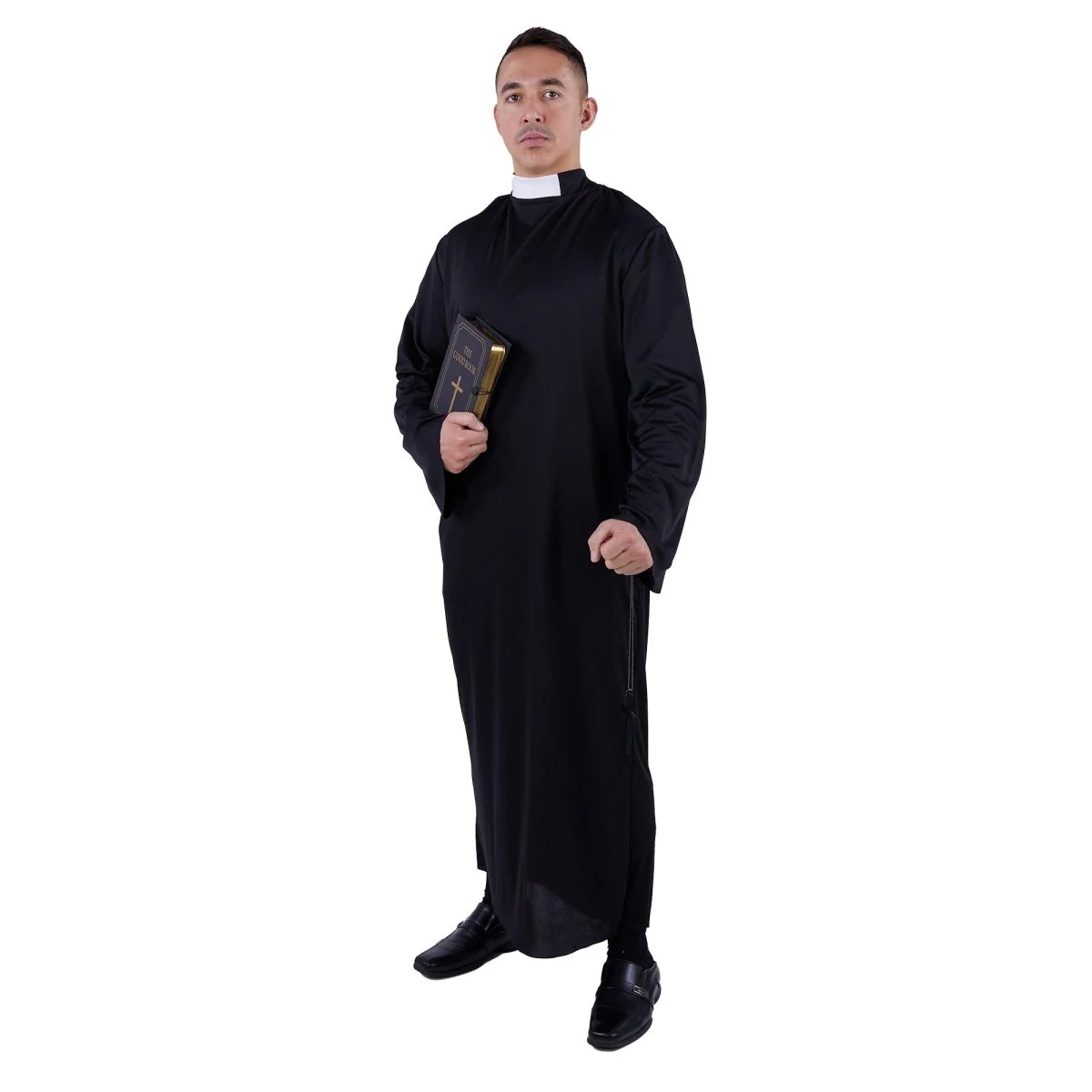 Priest Plus Size Costume for Adults, Black Cassock with Chaplet - Image 2