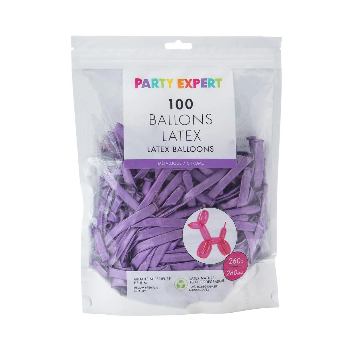 Purple Latex Balloon 260 mm, Chrome Collection, 100 Count - Image 2