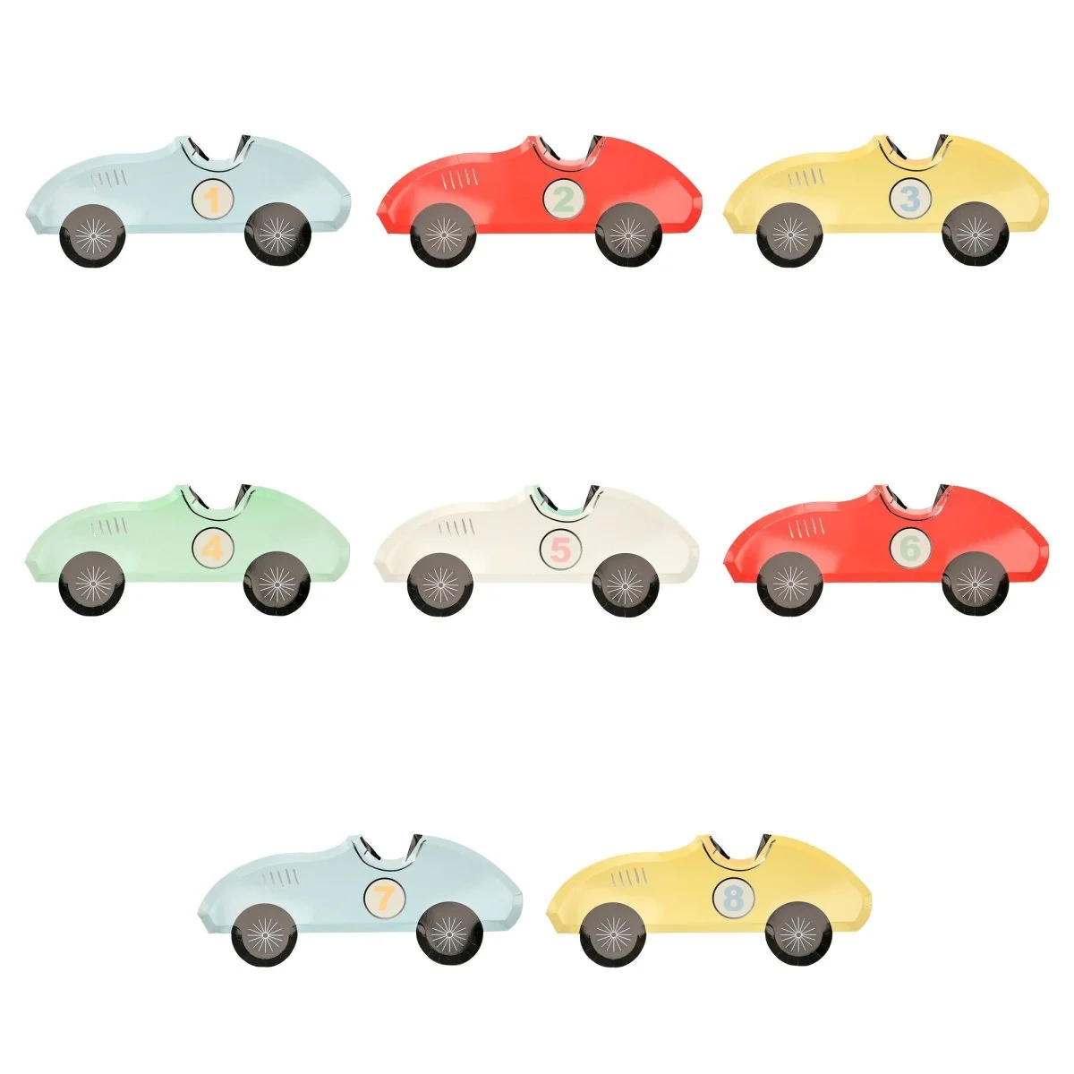 Race Cars Large Car Shaped Lunch Paper Plates, 15.5 x 6.25 Inches, 8 Count