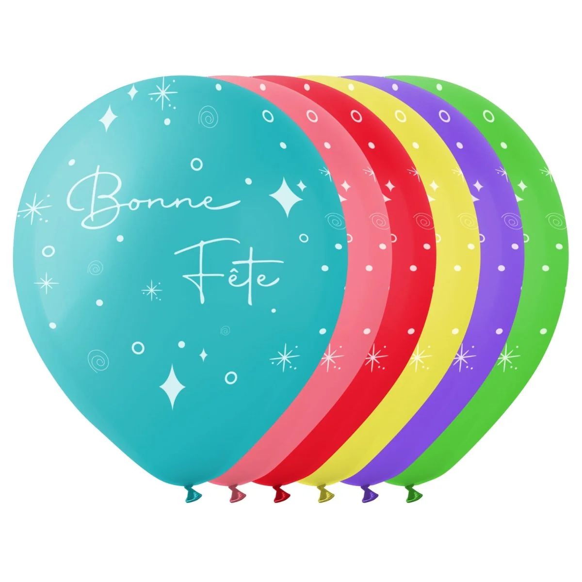 Rainbow "Bonne Fête" Latex Balloons, 12 Inches, 15 Count