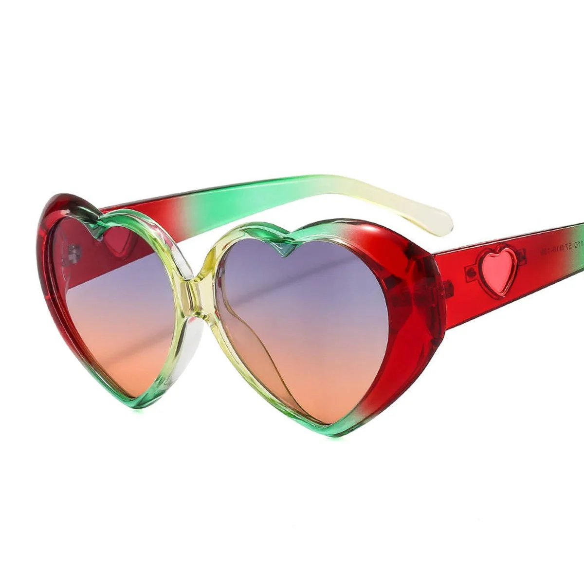 Red and Green Heart Shaped Sunglasses for Adults