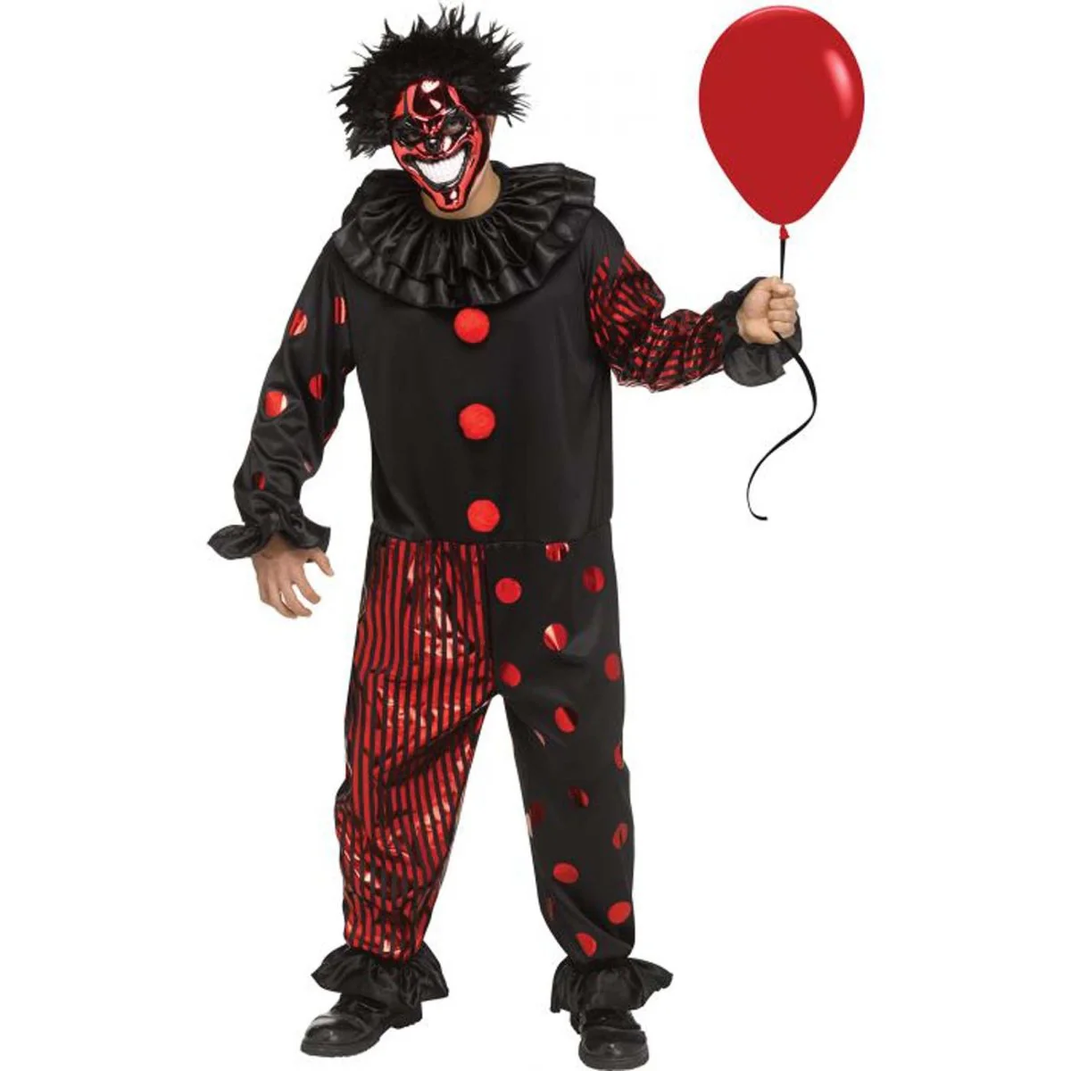 Red Chrome Clown Costume for Adults, Black and Red Jumpsuit