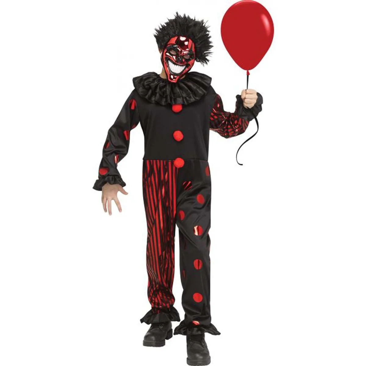 Red Chrome Clown Costume for Kids, Black and Red Jumpsuit