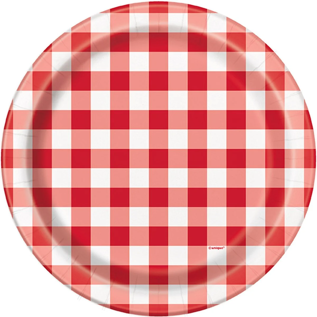 Red Gingham Large Round Lunch Paper Plates, 9 Inches, 8 Count