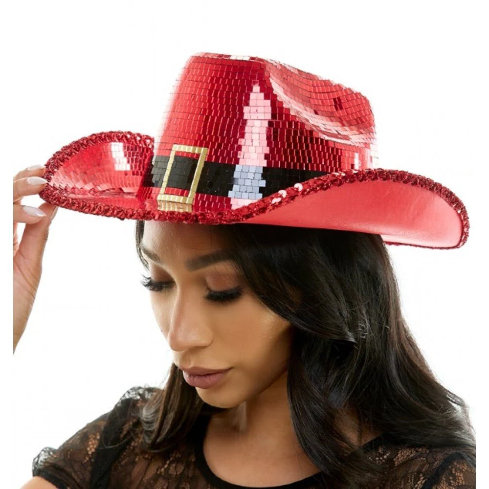 Red Mirror Santa Cowboy Hat for Adults - Image 3