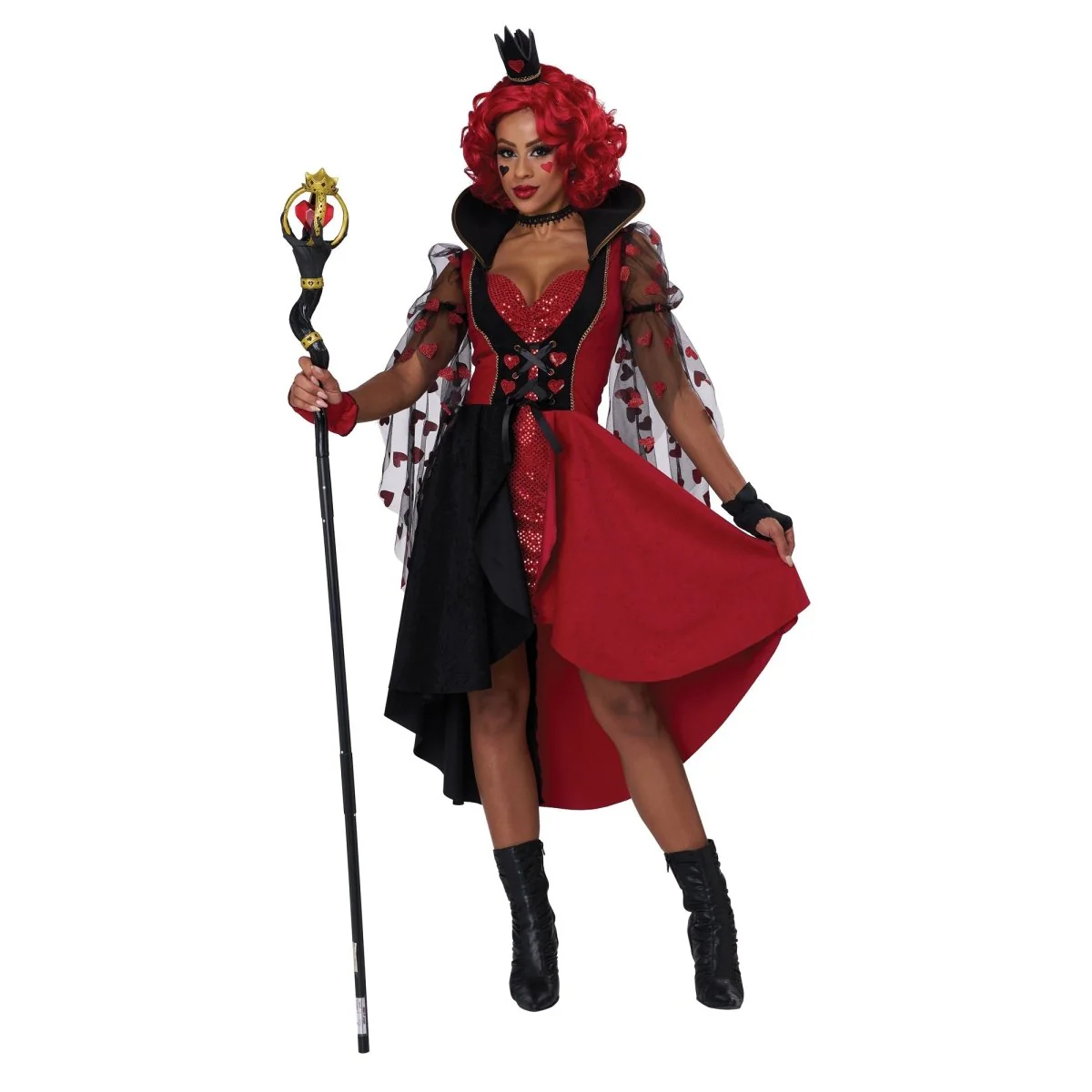 Red Queen Costume for Adults, Red and Black Dress - Image 2