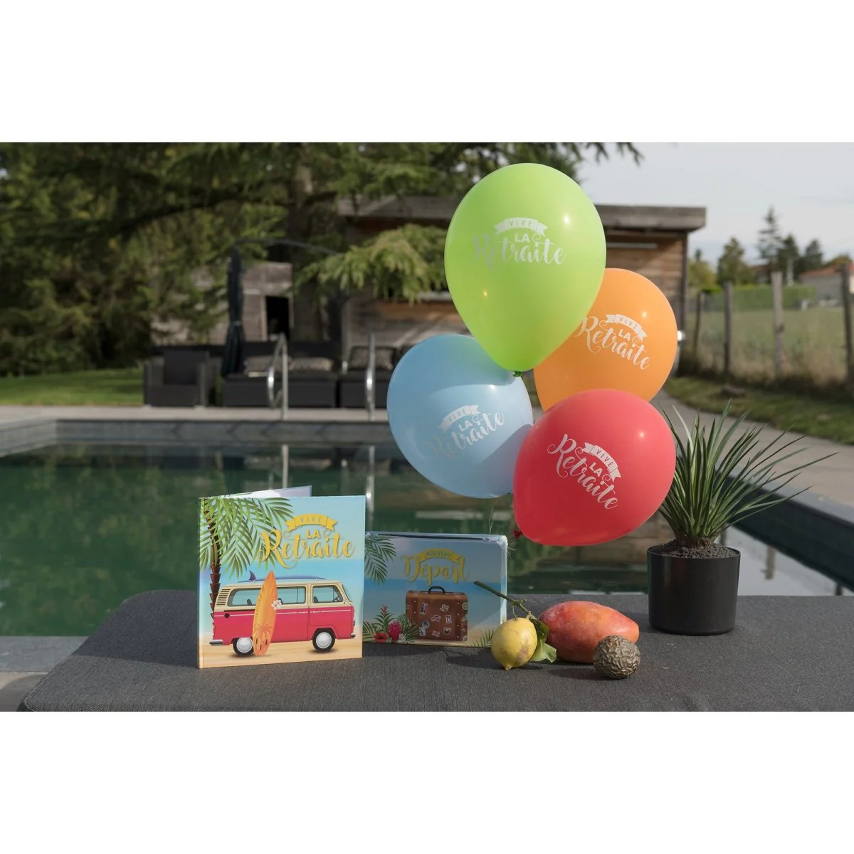 Retraite Retro "Vive la retraite" Latex Balloons, Red, Orange, Green & Blue, 12 Inches, 8 Count - Image 2