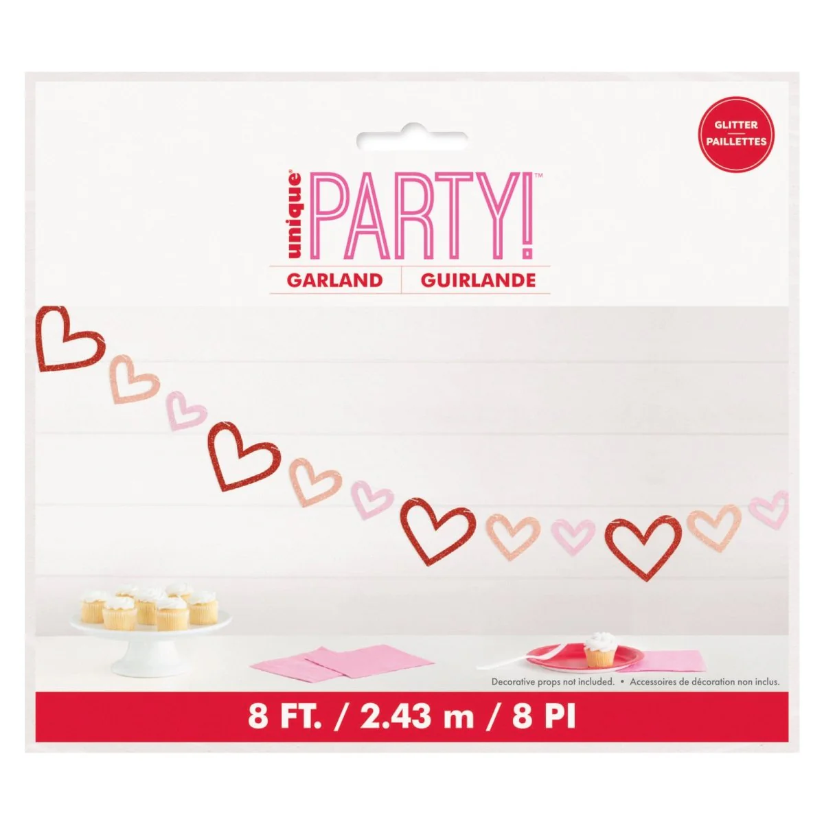 Retro Love Glitter Heart Garland, 96 Inches, 1 Count