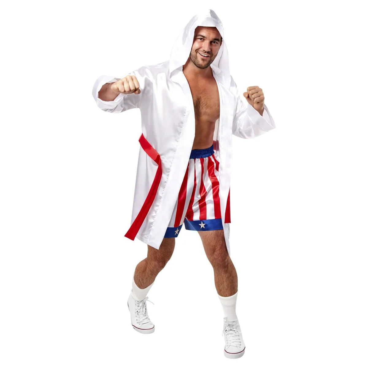 Rocky Balboa Costume for Adults, White Robe with Sash and Shorts