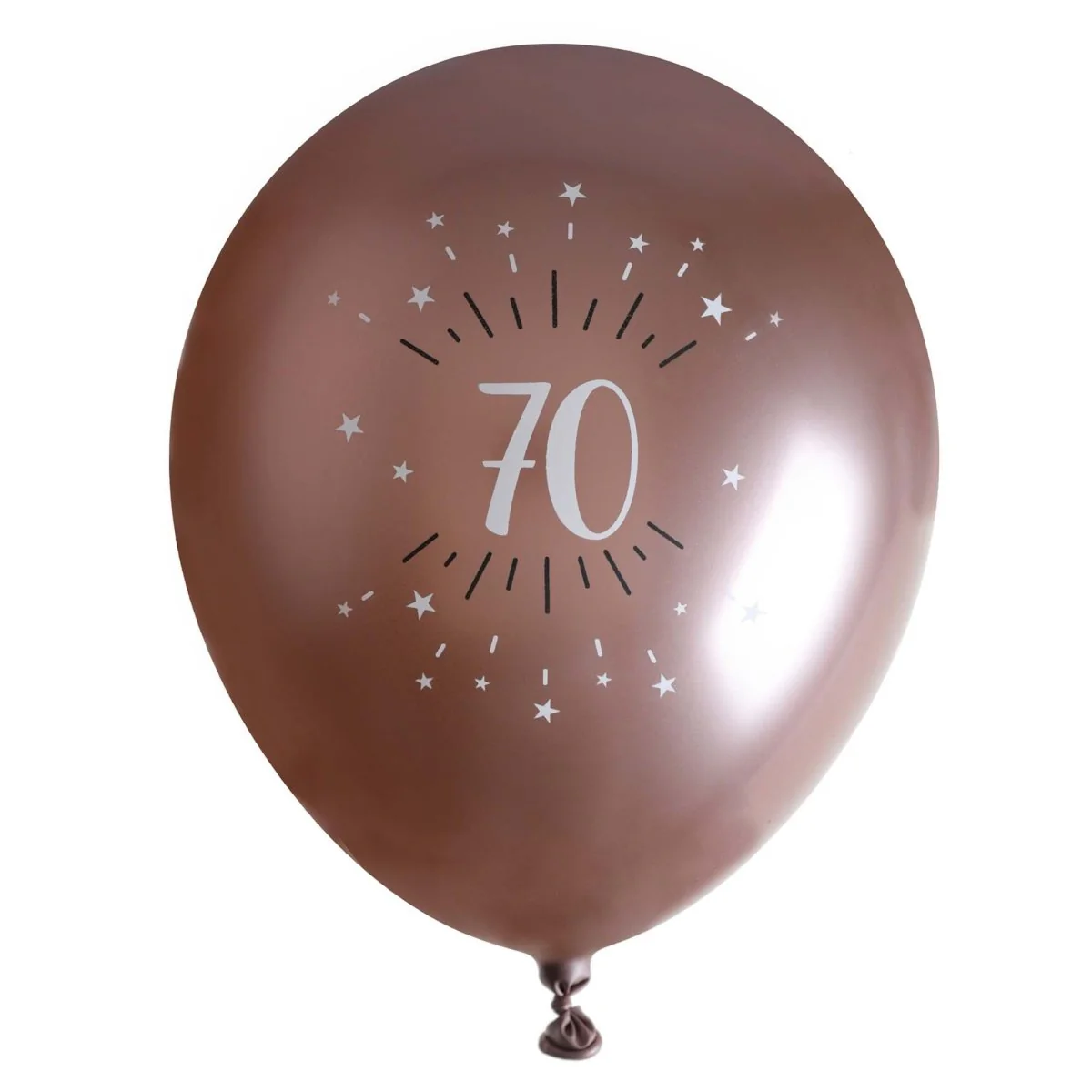 Rose Gold 70th Birthday Latex Balloons, 12 Inches, 6 Count