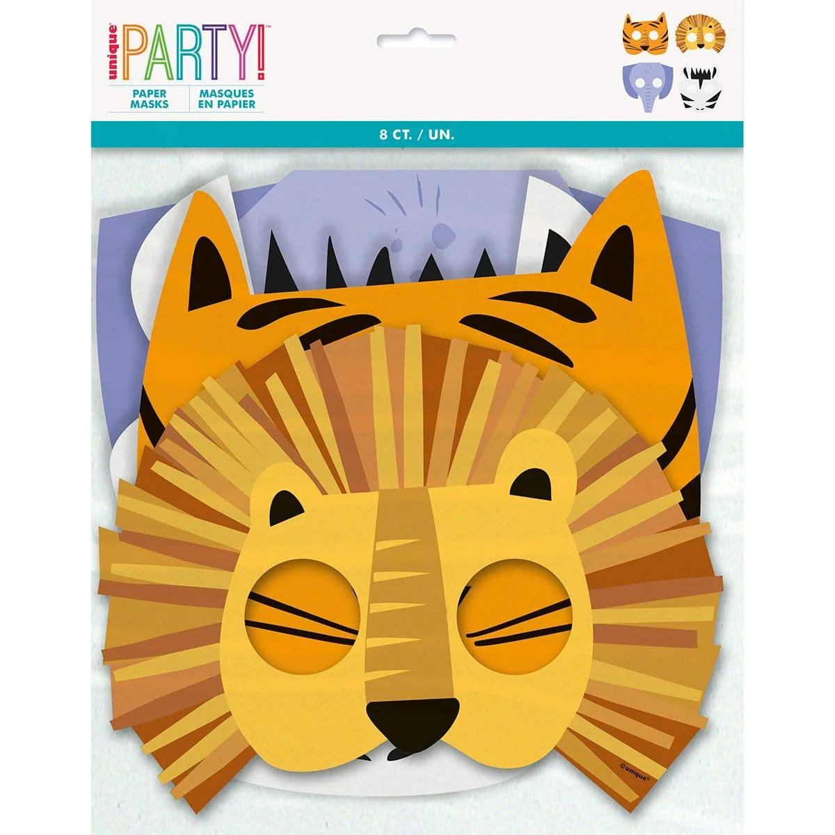 Safari Animals Paper Masks, 8 Count
