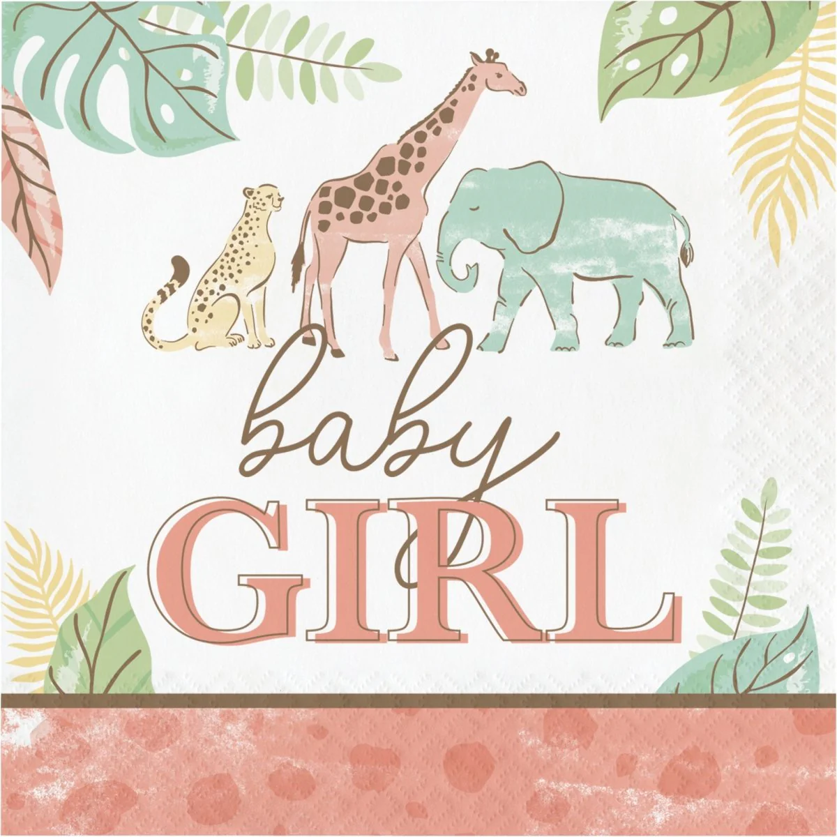 Safari Baby Girl Large Lunch Napkins, 16 Count