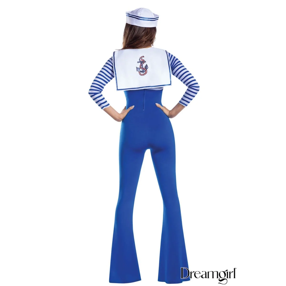 Sailorette Costume for Adults, Blue and White Jumpsuit - Image 2