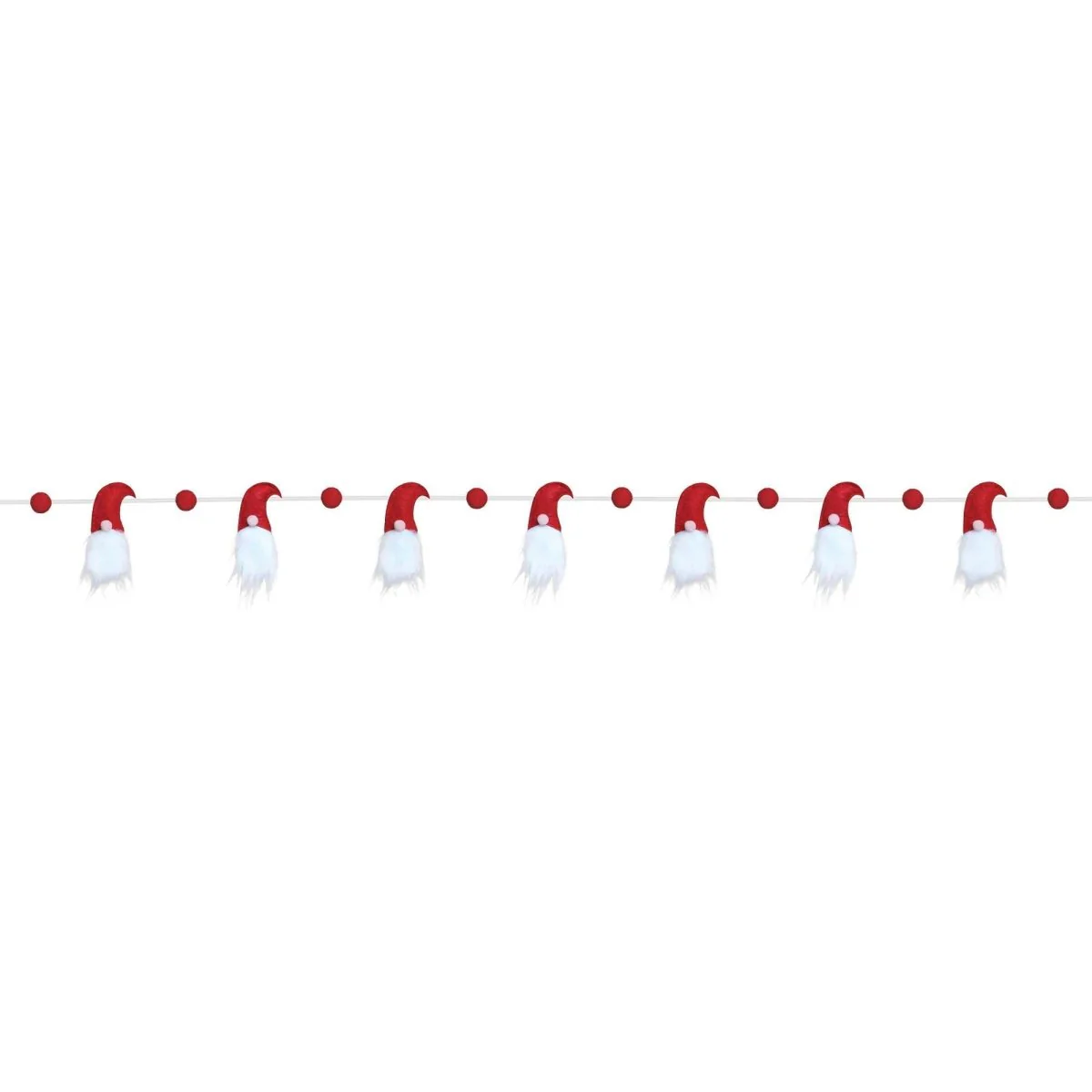 Christmas Red & White Santa Gnome Garland, 1 Count