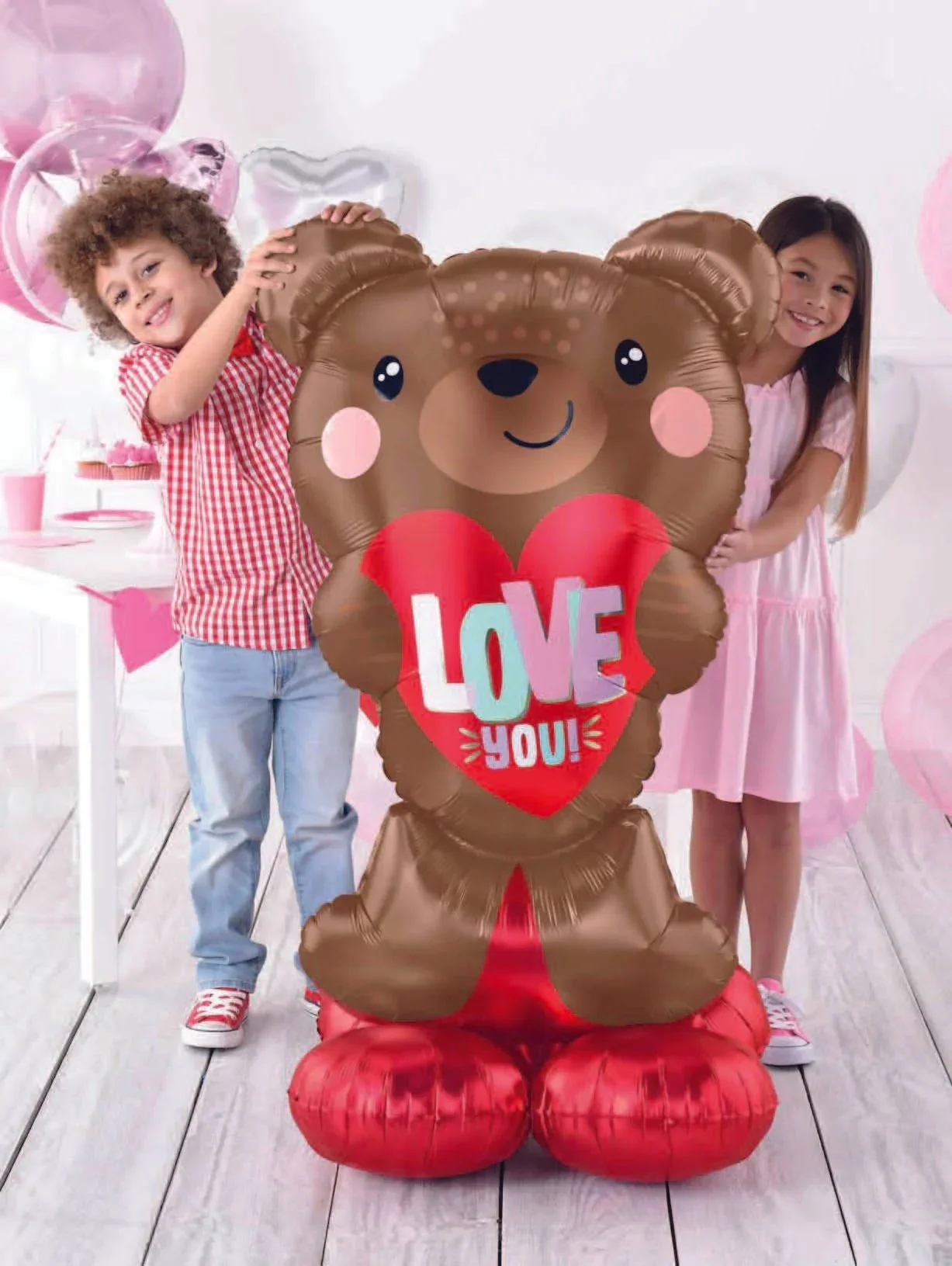 Satin Brown "Love You" Teddy Bear Airloonz Standing Foil Air-Filled Balloon, 27 X 49 Inches, 1 Count - Image 2