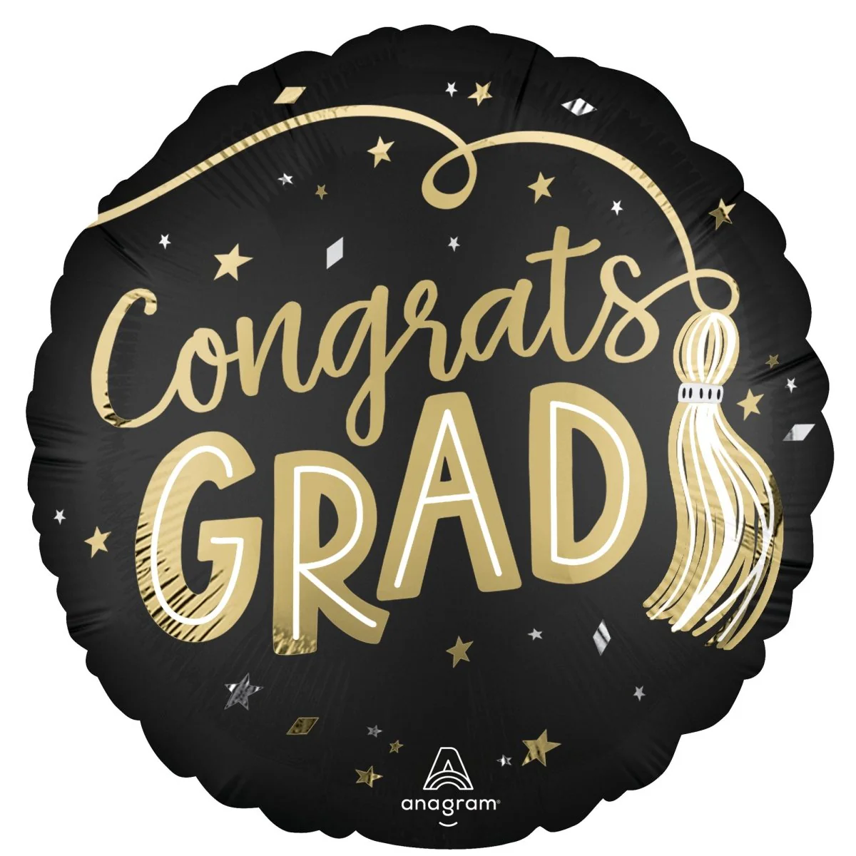 Satin 'Congrats Grad' Round Foil Balloon, Black and Gold, 18 Inches, 1 Count