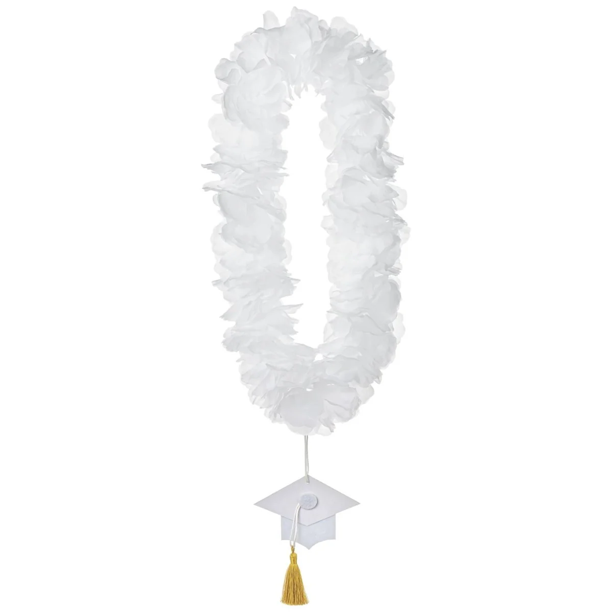 School Spirit Grad White Lei Necklace, 20 Inches, 1 Count