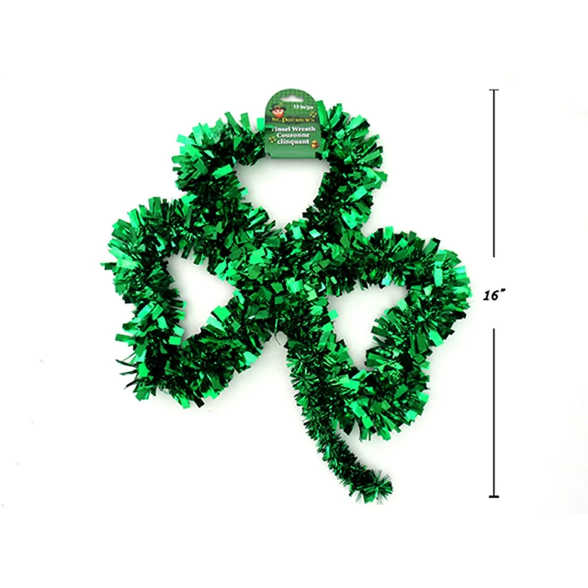 Shamrock Tinsel Wreath, 15 Inches, 1 Count