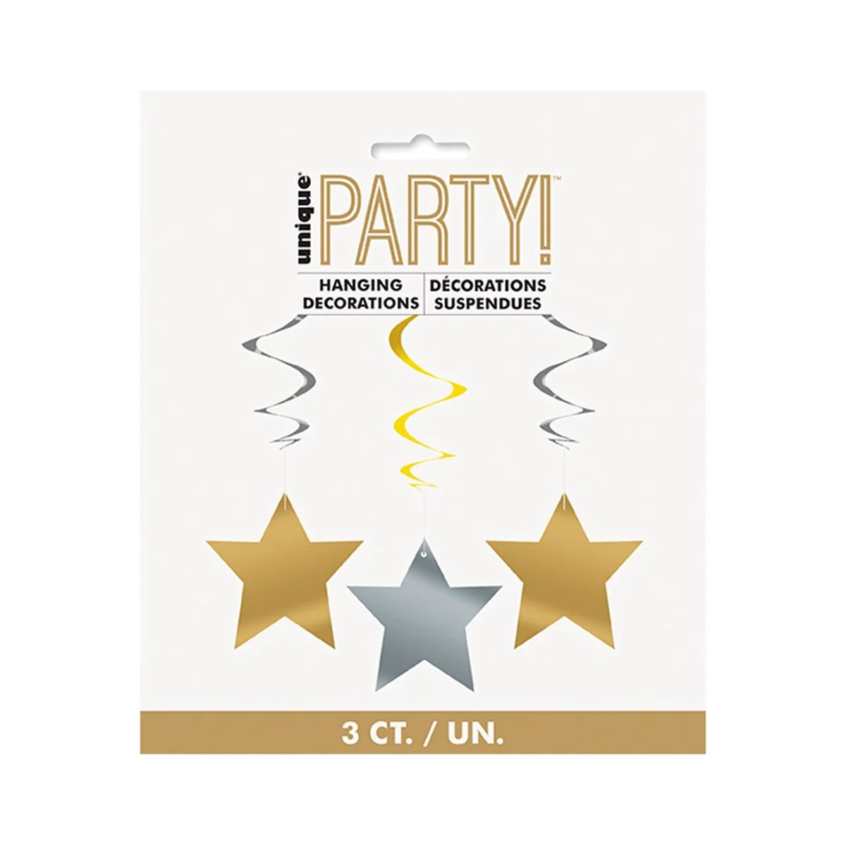 Silver and Gold Hanging Star Swirl Decorations, 26 Inches, 3 Count