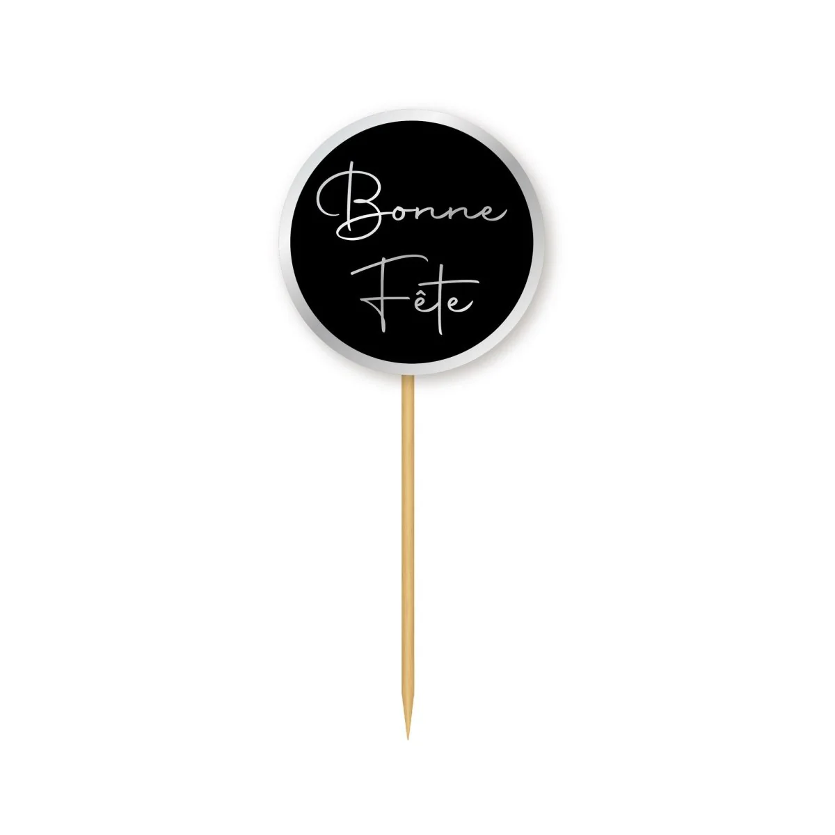 Silver Celebration Bonne Fête Cupcake Toppers, 12 Count