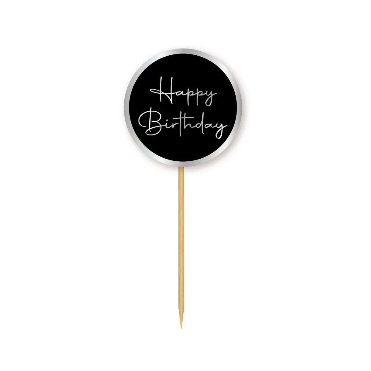 Silver Celebration Happy Birthday Cupcake Toppers, 12 Count