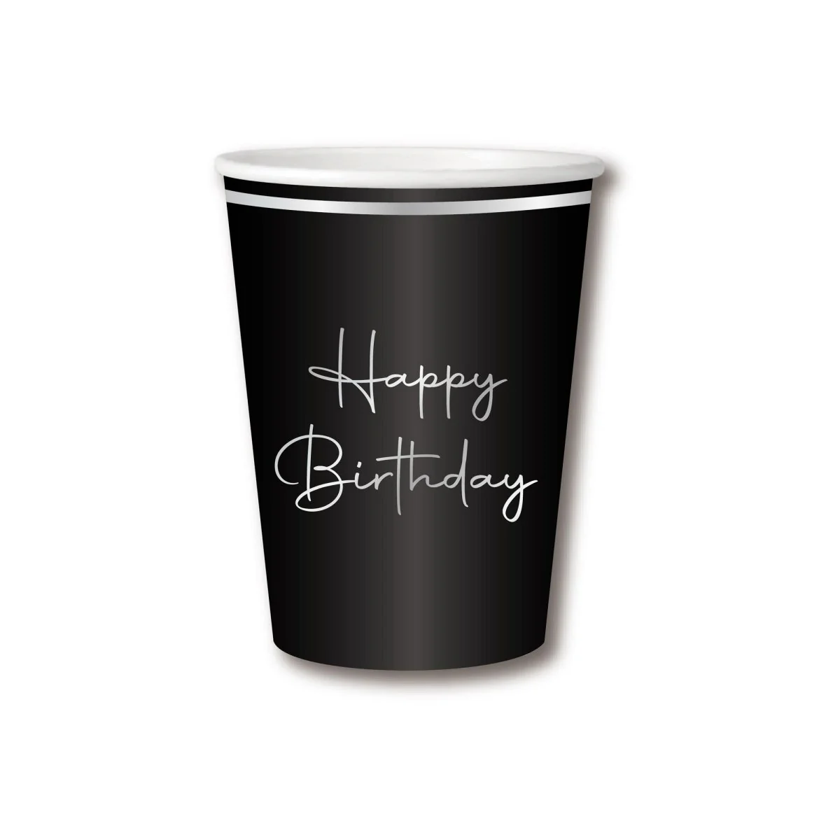 Silver Celebration Happy Birthday Paper Cups, 9 Oz, 8 Count