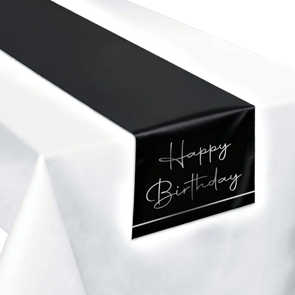 Silver Celebration Happy Birthday Table Runner, 78.5 Inches, 1 Count