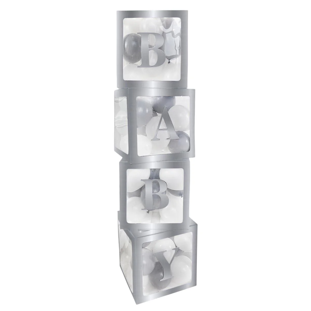 Silver Clear Balloon Boxes with "Baby" Letters, 4 Count - Image 2