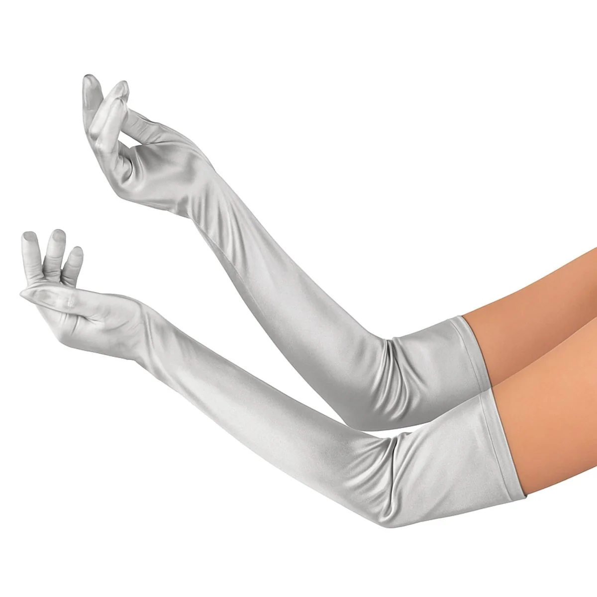 Silver Long Satin Gloves for Adults