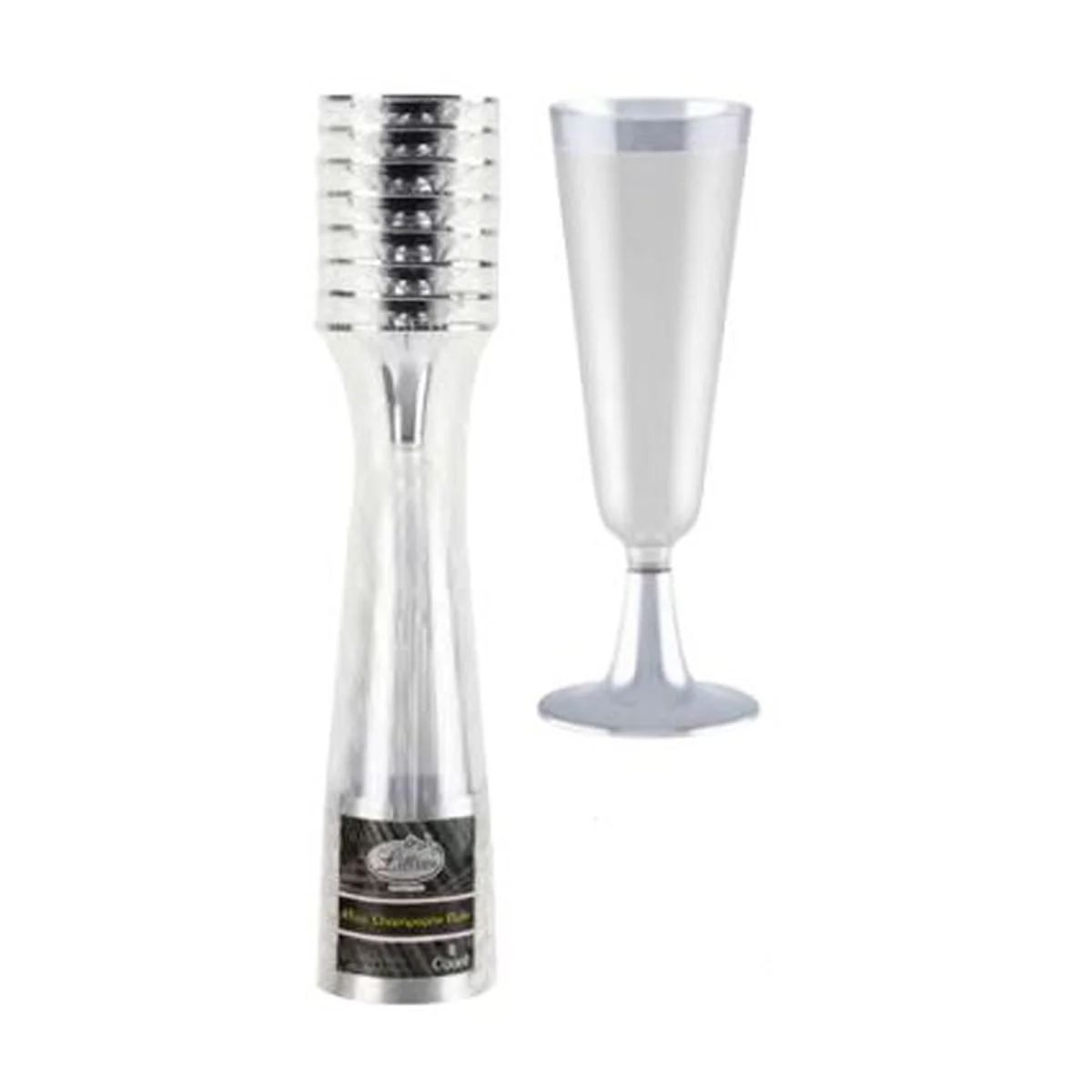 Silver Plastic Champagne Flutes, 5 Oz, 8 Count