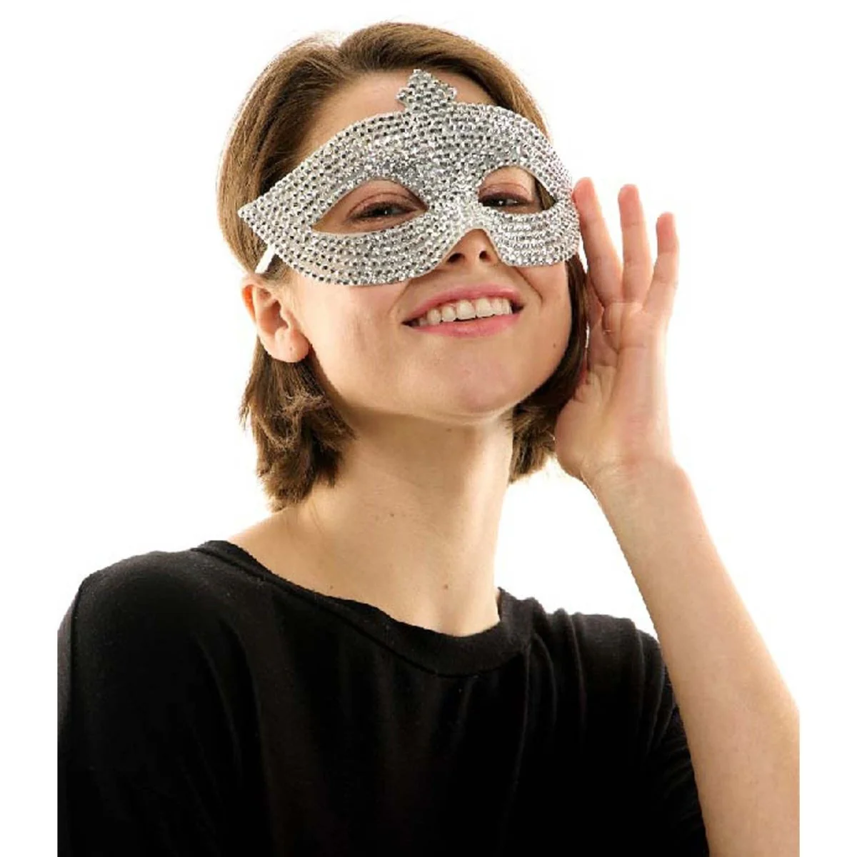 Silver Rhinestone Venetian Mask, 1 Count