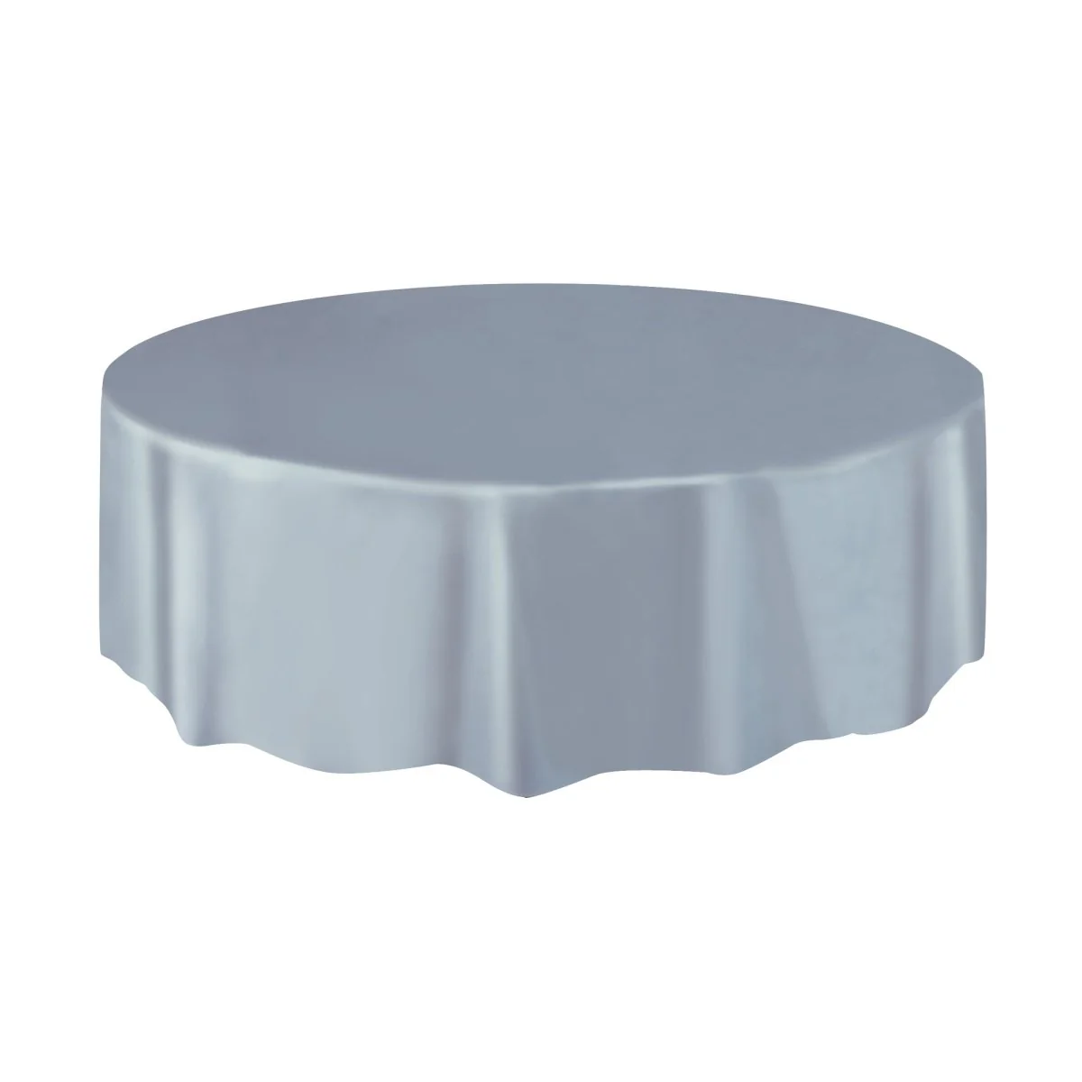 Silver Round Plastic Tablecover, 84 Inches, 1 Count