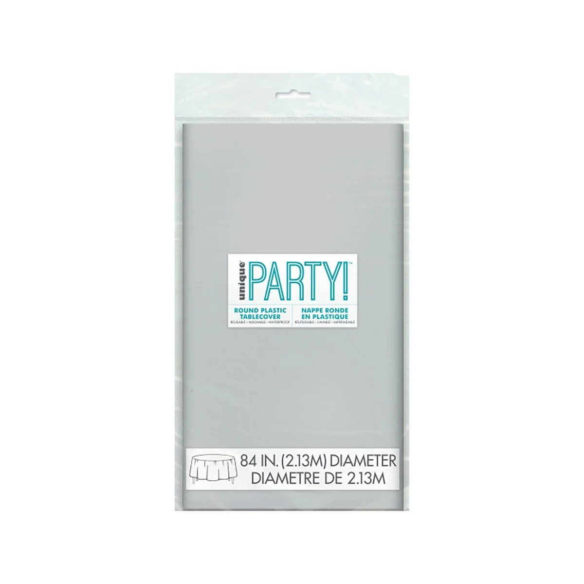 Silver Round Plastic Tablecover, 84 Inches, 1 Count - Image 2