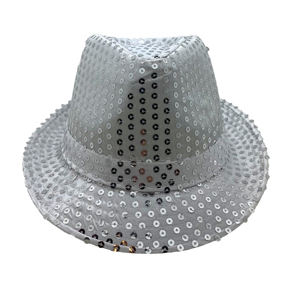 Silver sequin fedora hat for adults - Image 2