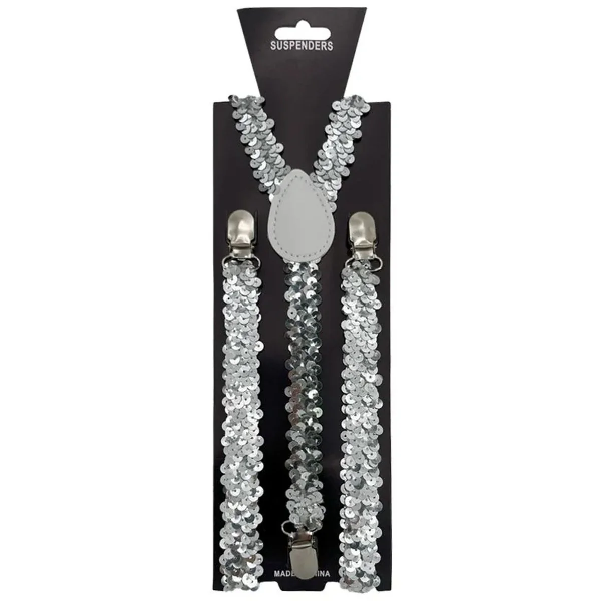 Silver Sequin Suspenders for Adults