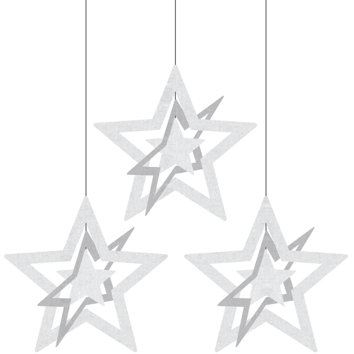 Silver Star Hanging Decorations, 8.5 Inches, 3 Count