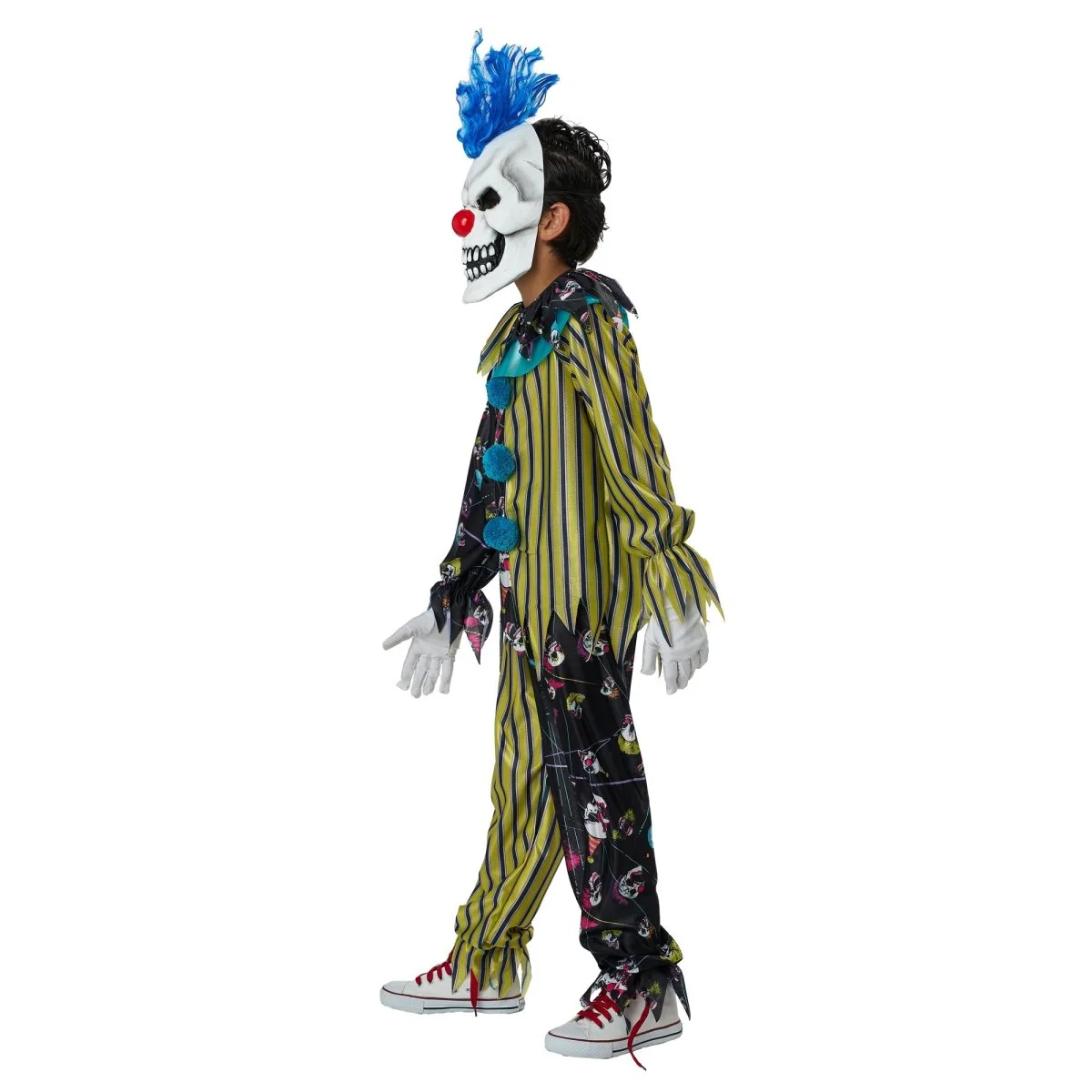 Sinister Skull Clown Costume for Kids, Black and Gold Shirt and Pants - Image 4