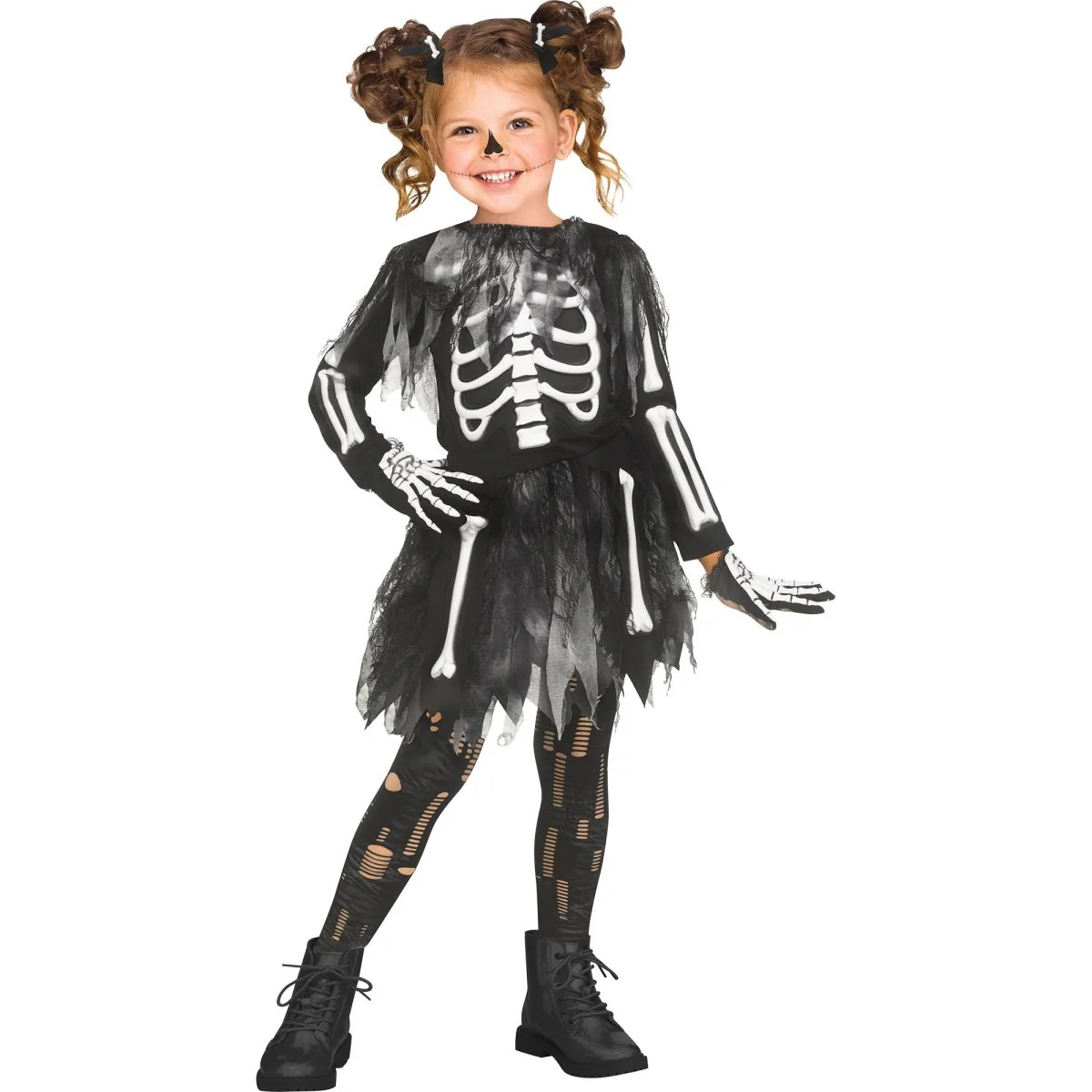 Skele-Girl Costume for Toddlers, Black Dress and Gloves