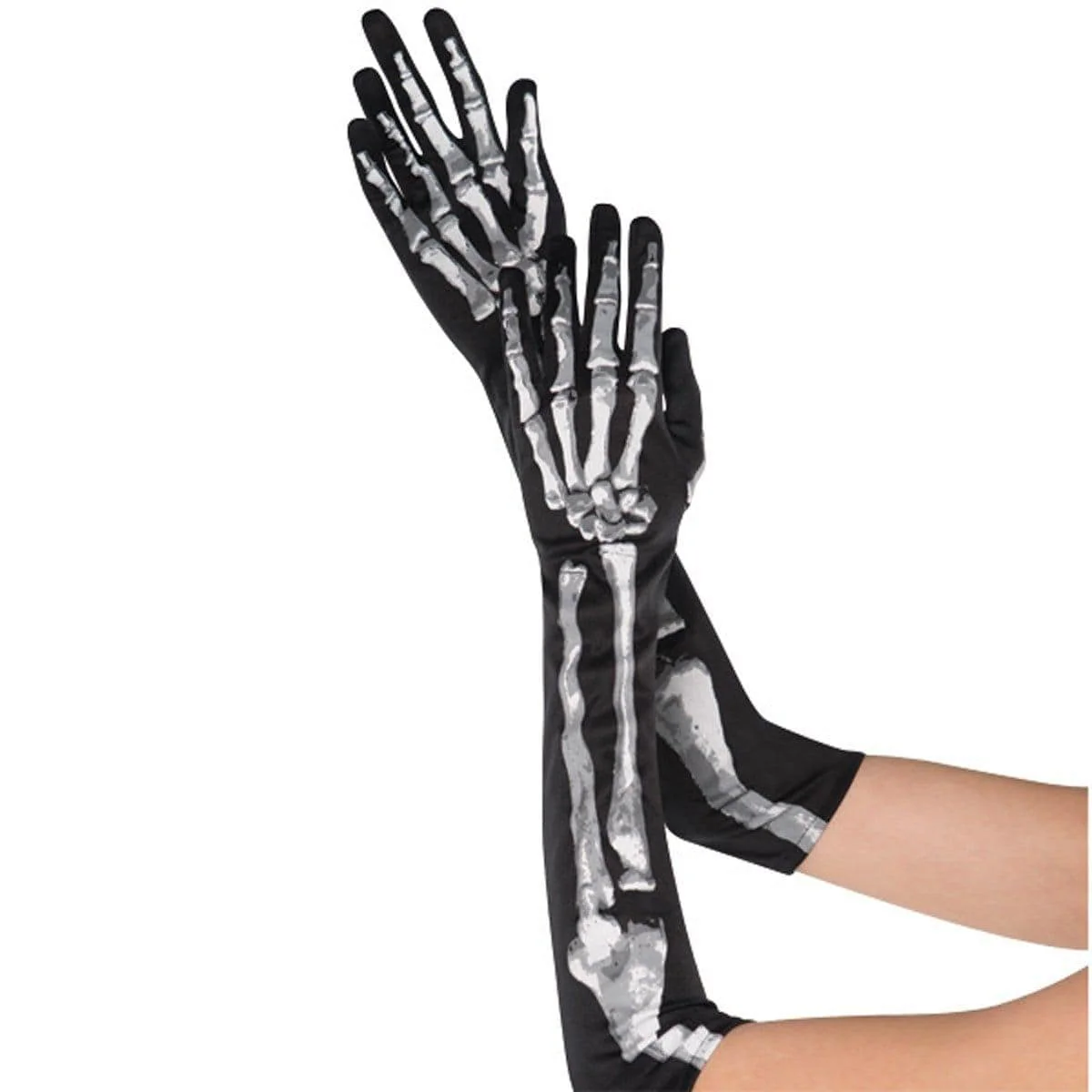 Black & bone long skeleton gloves for adults