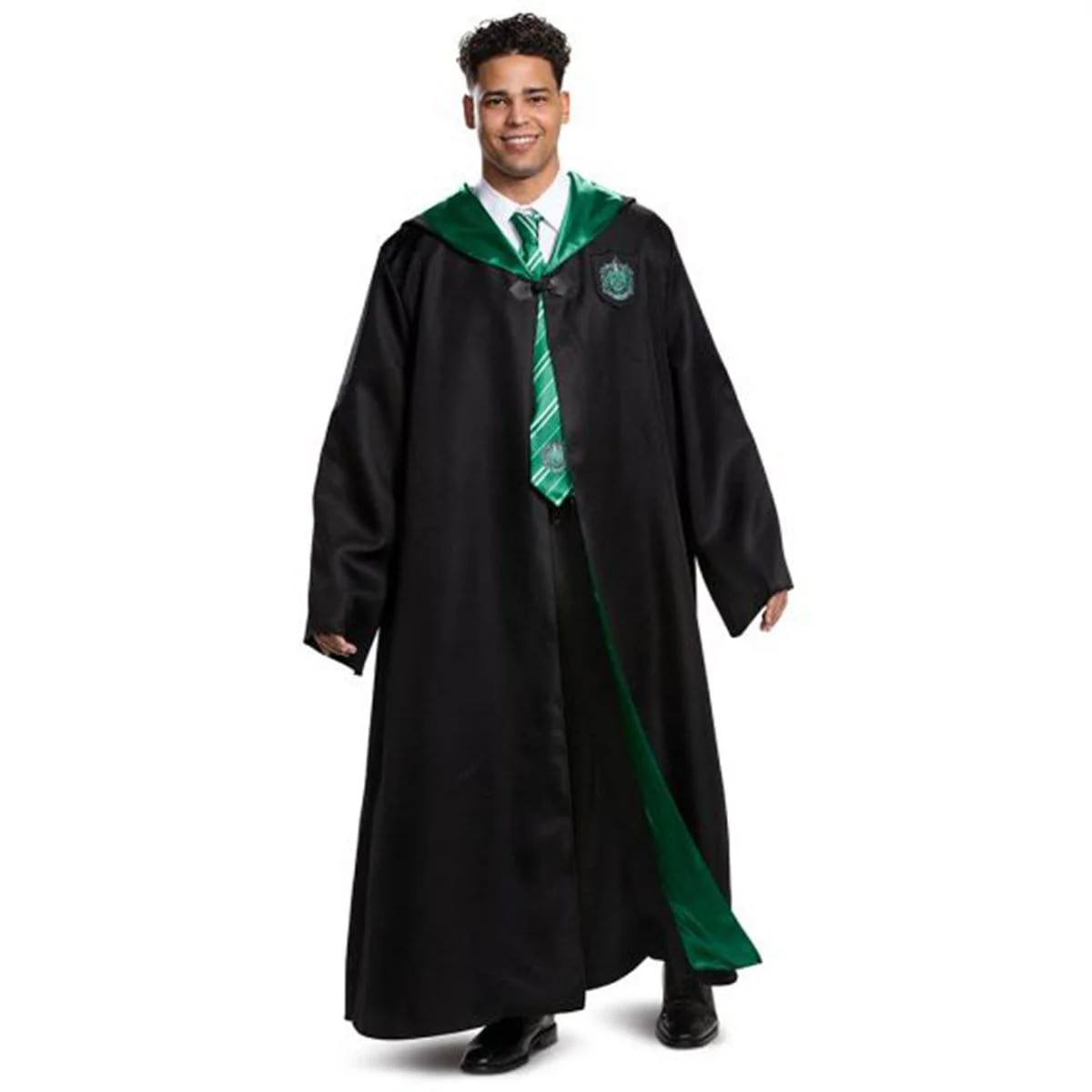 Harry Potter Slytherin Deluxe Robe for Adults, Black and Green Satin Robe - Image 2