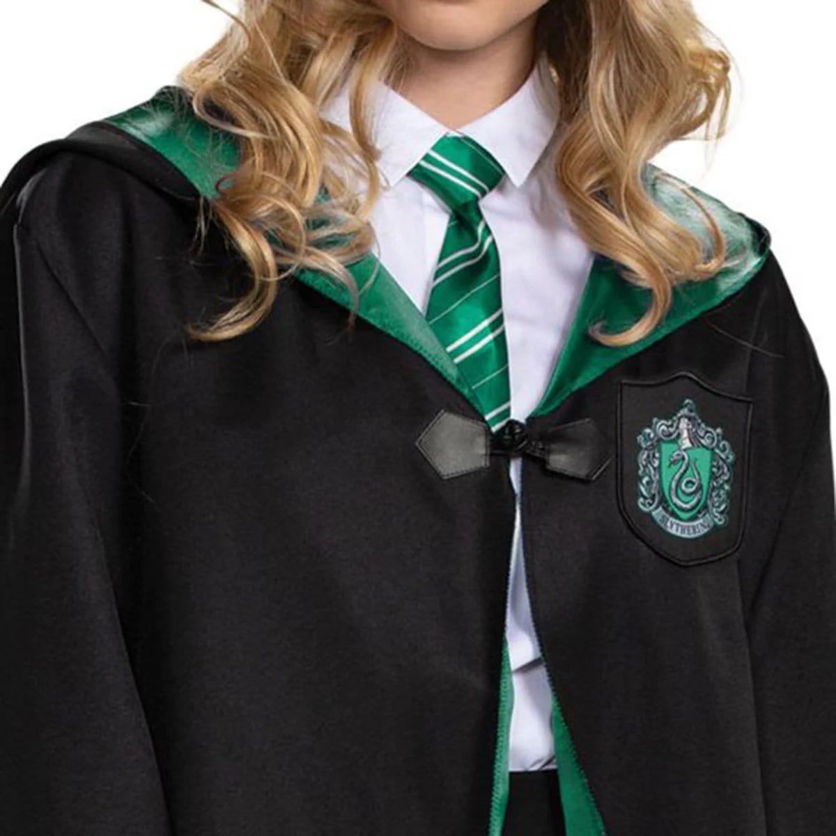 Harry Potter Slytherin Deluxe Robe for Adults, Black and Green Satin Robe - Image 3